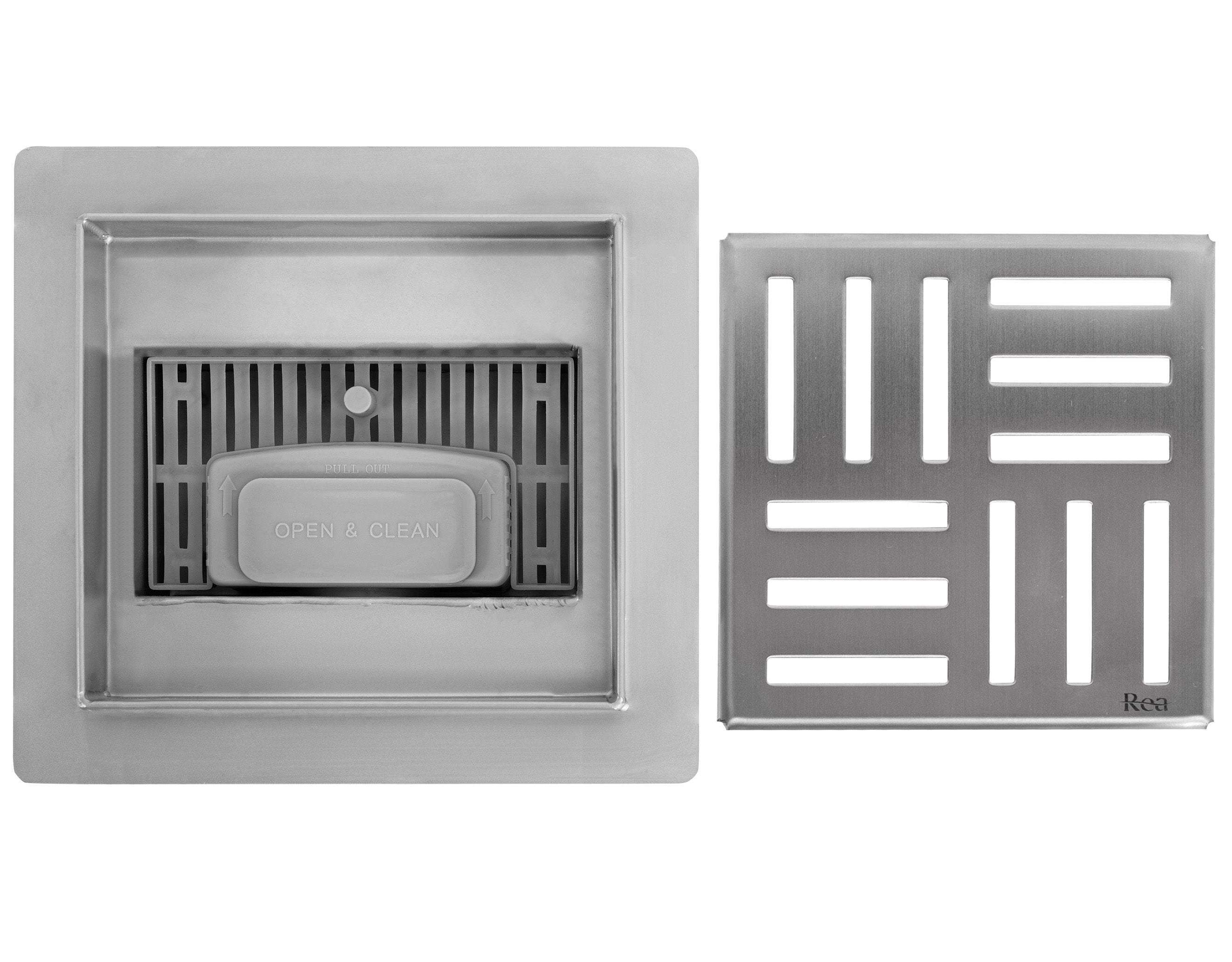 Rigolă de duș pătrată Rea Cross, nichel, 15x15 cm