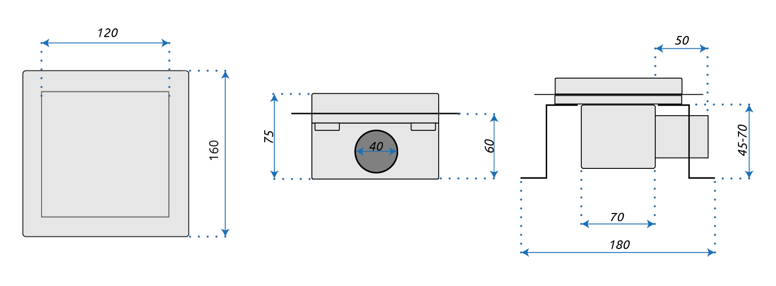Rigolă de duș pătrată Rea Dots, nichel, 12x12 cm