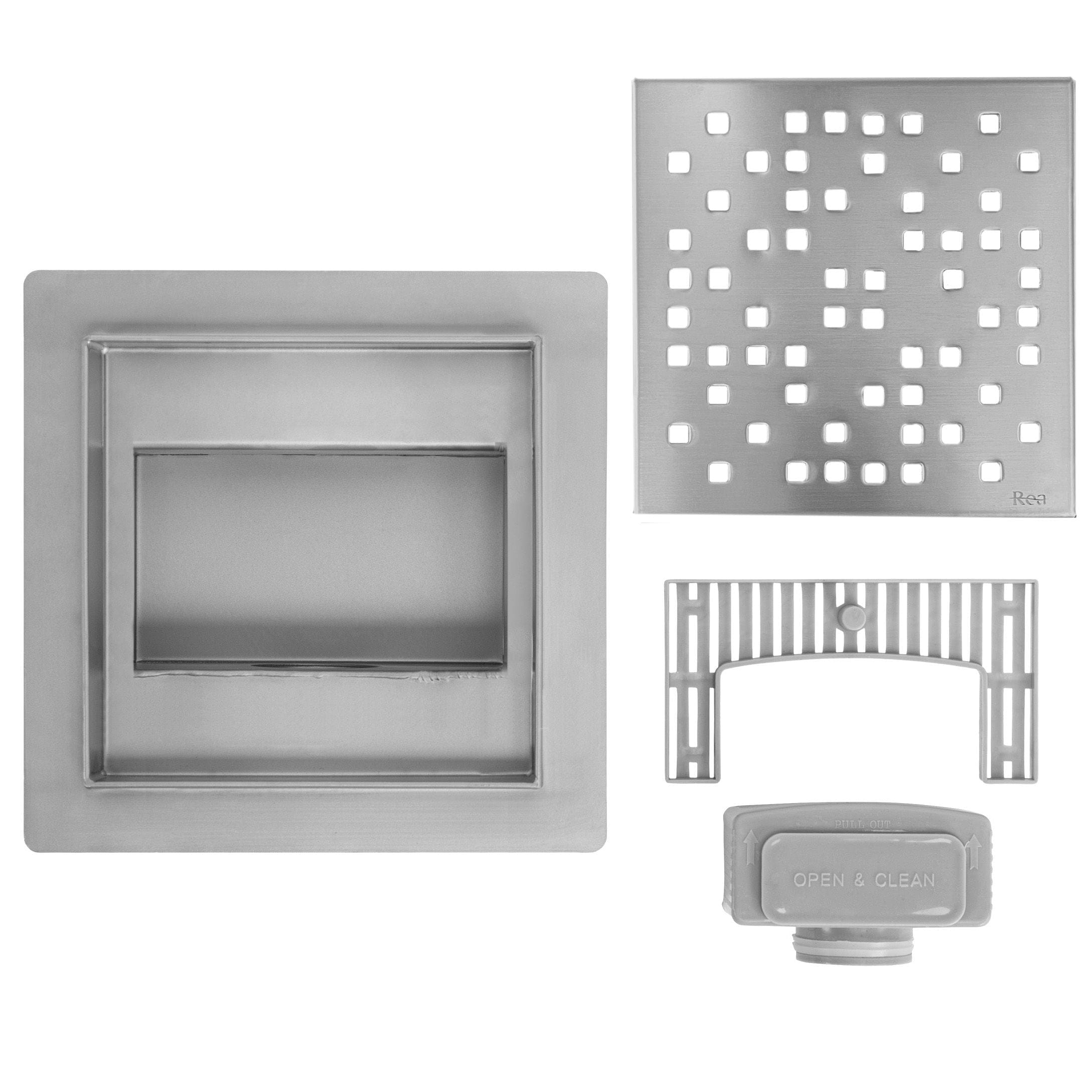 Rigolă de duș pătrată Rea Dots, nichel, 15x15 cm