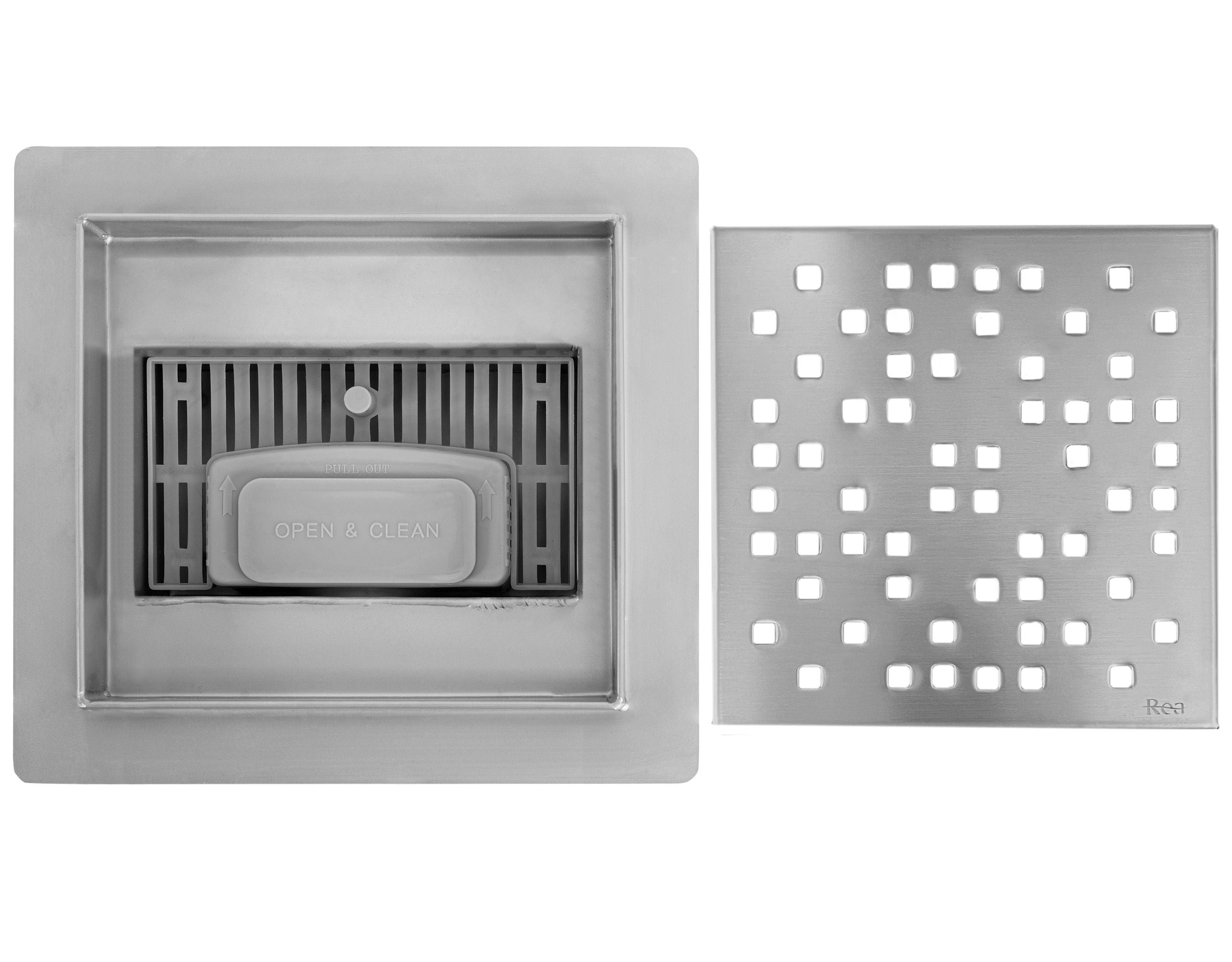 Rigolă de duș pătrată Rea Dots, nichel, 15x15 cm