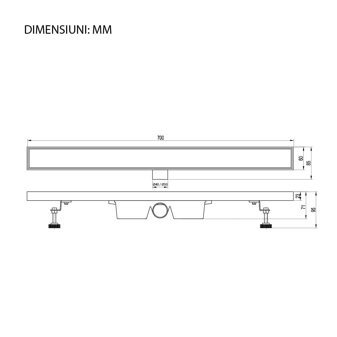 Rigola de dus Elysium Aquatrap, faiantabila, din otel inoxidabil, 6x70 cm, negru mat