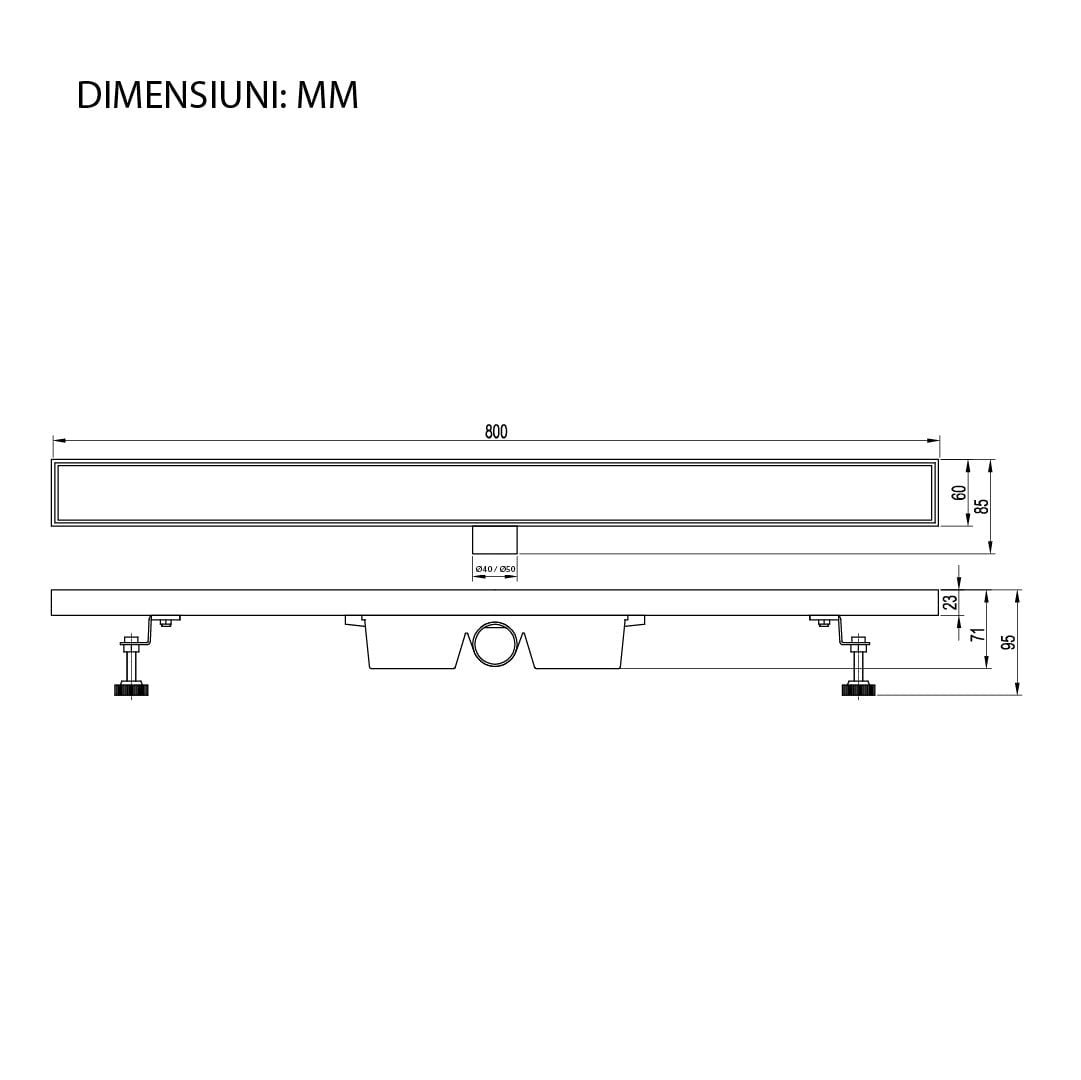 Rigola de dus Elysium Aquatrap, faiantabila, din otel inoxidabil, 6x80 cm, negru mat