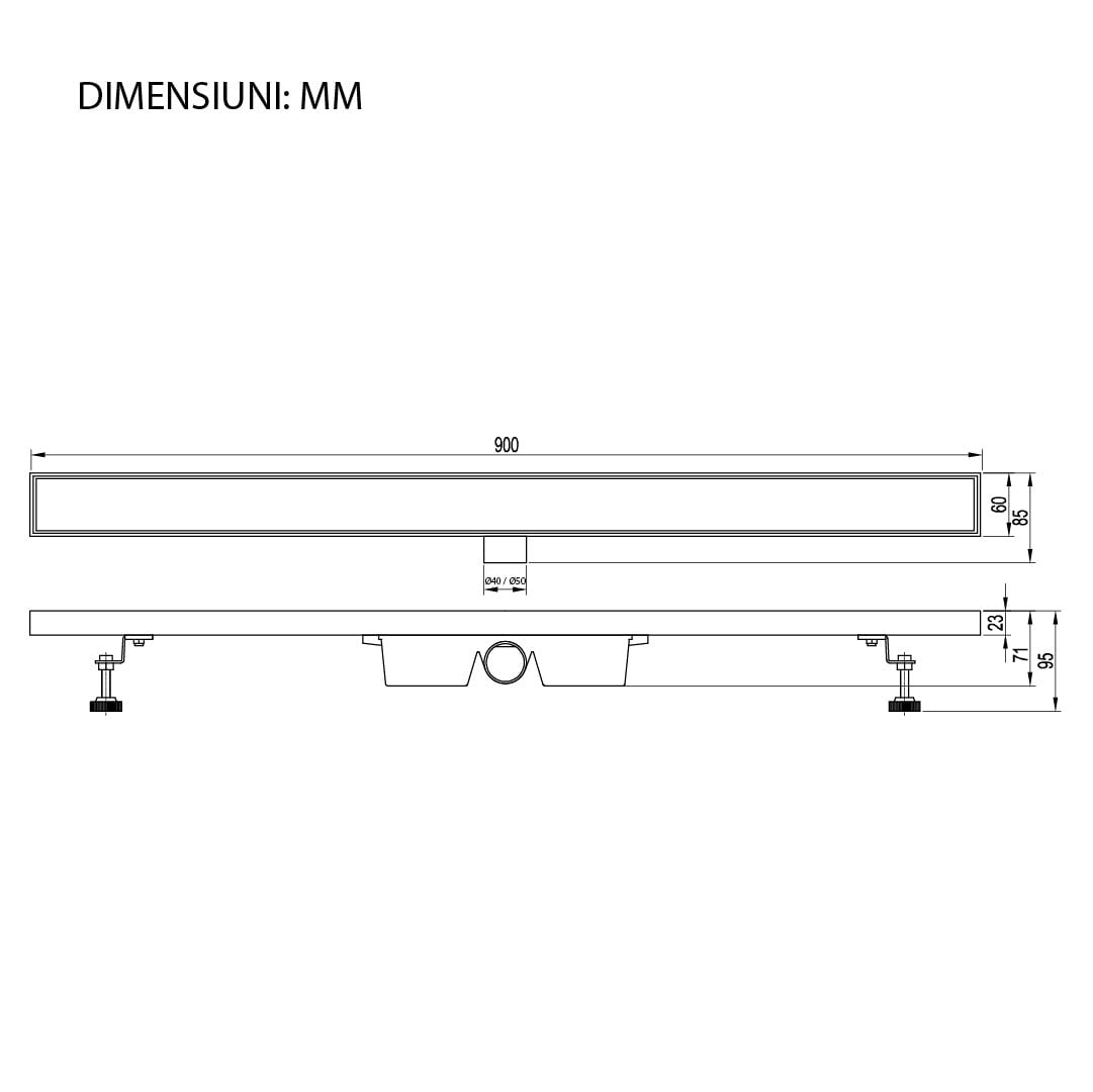Rigola de dus Elysium Aquatrap, faiantabila, din otel inoxidabil, 6x90 cm, auriu mat