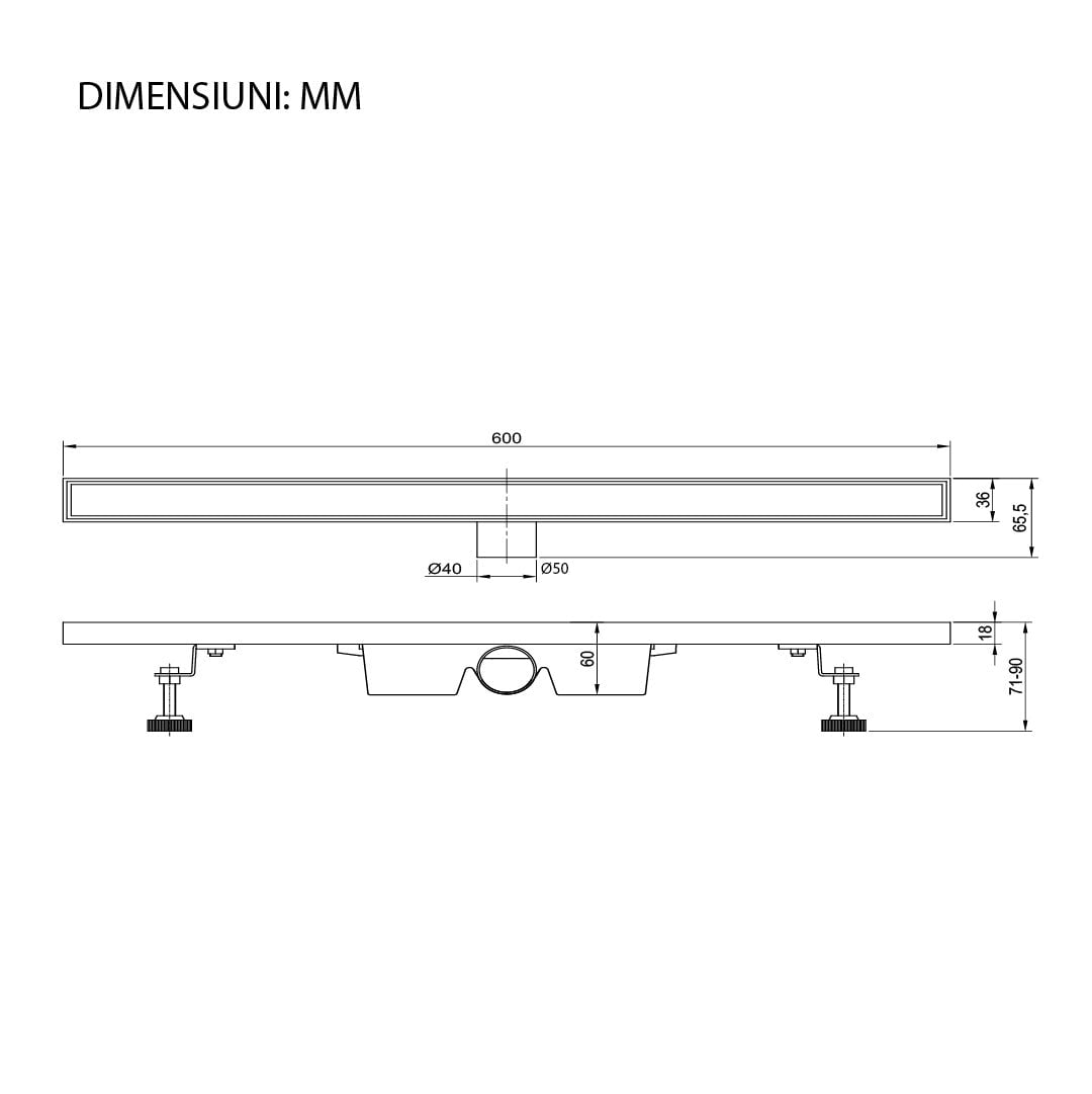 Rigola de dus Elysium Aquatrap Slim, din otel inoxidabil, 60 cm, negru mat