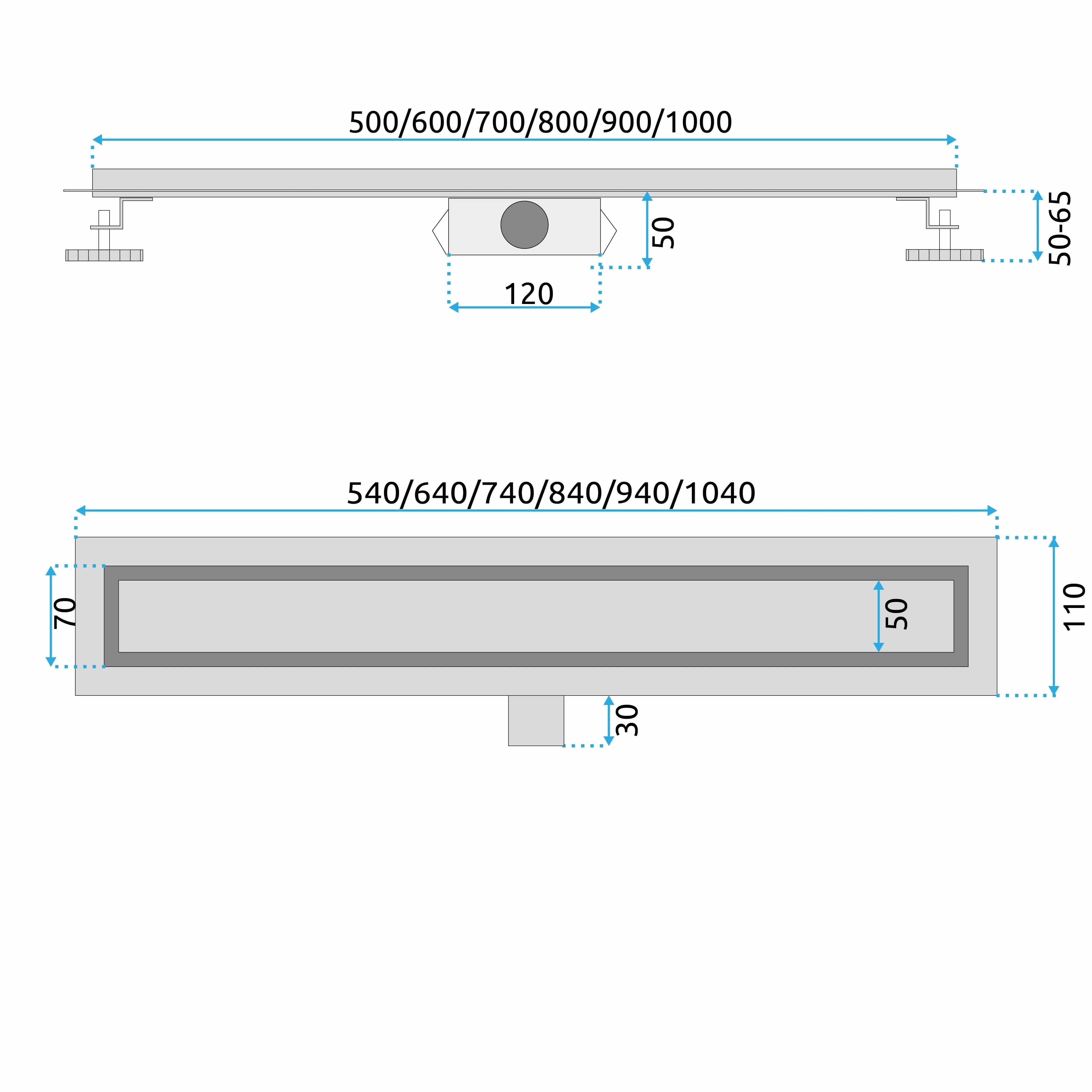 Rigola de dus Rea Neox, 50 cm, argintiu