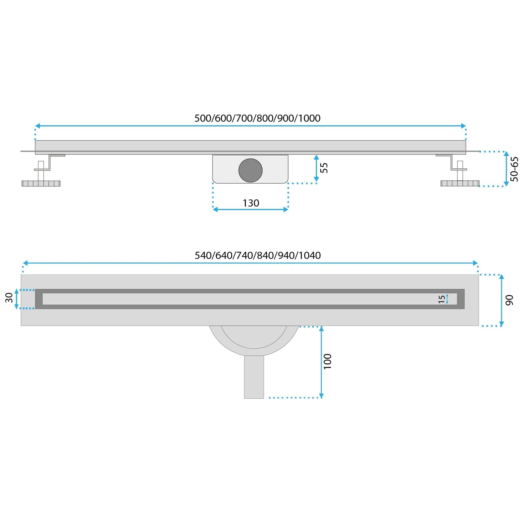 Rigola de dus Rea Neox Slim Pro, 50 cm, argintiu