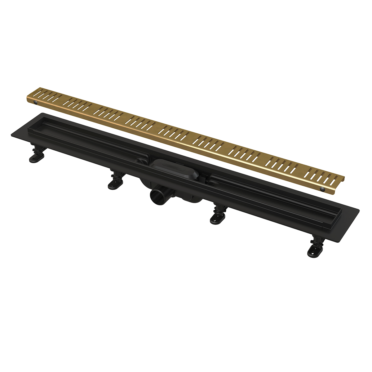 Rigola pentru dus cu gratar inclus de 750mm, Alcaplast, Simple, finisaj negru cu auriu