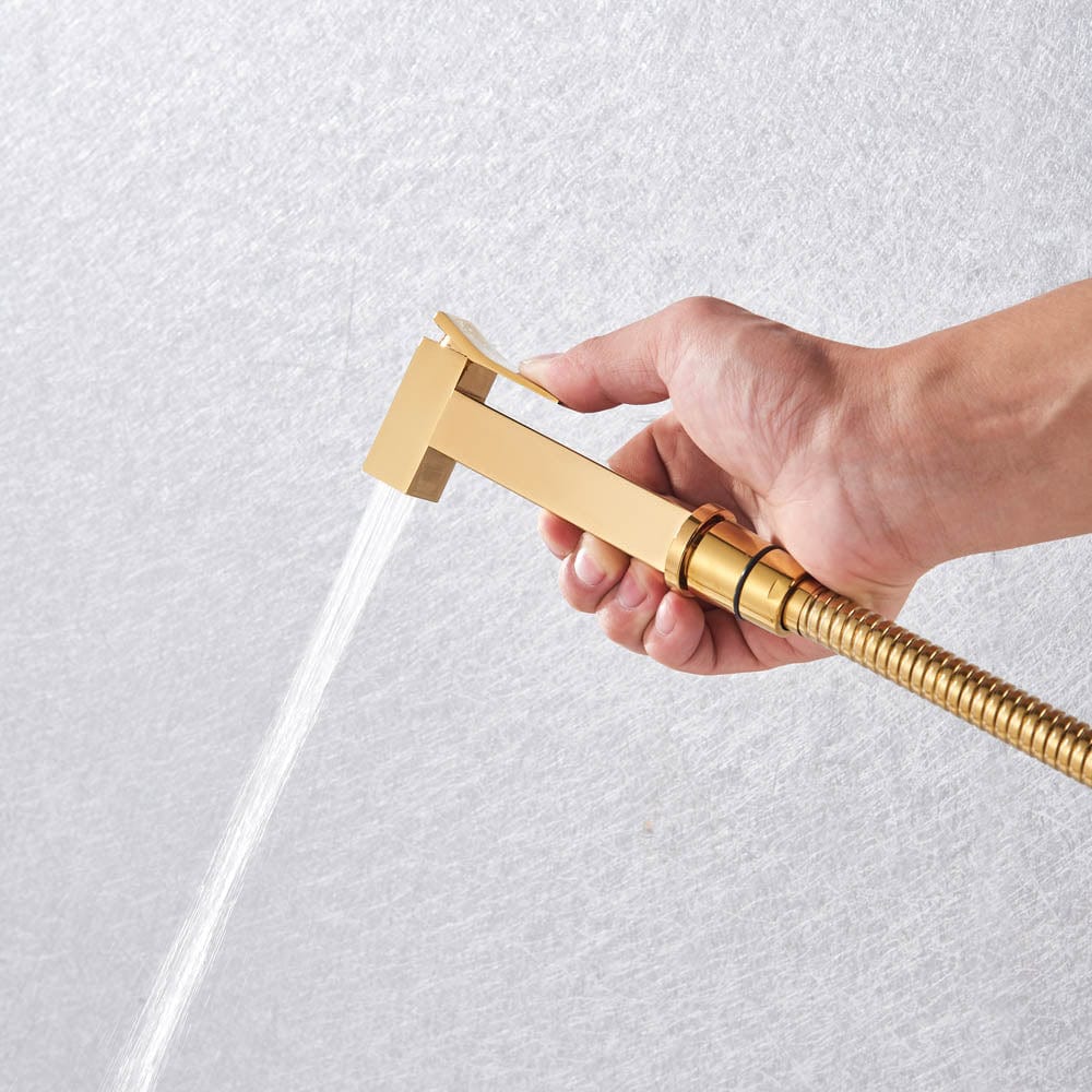 Robinet tip dus intim pentru bideu sau wc cu doua intrari, auriu lucios, cod 1452