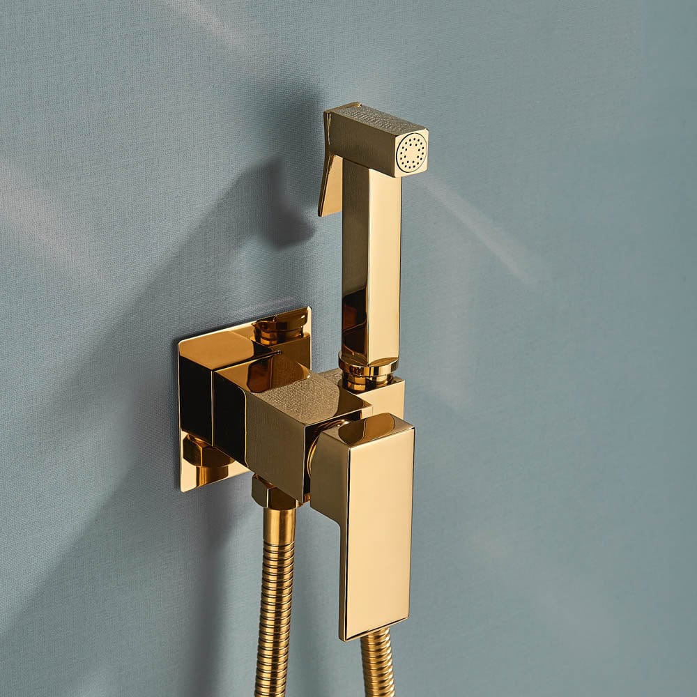 Robinet tip dus intim pentru bideu sau wc cu doua intrari, auriu lucios, cod 1452