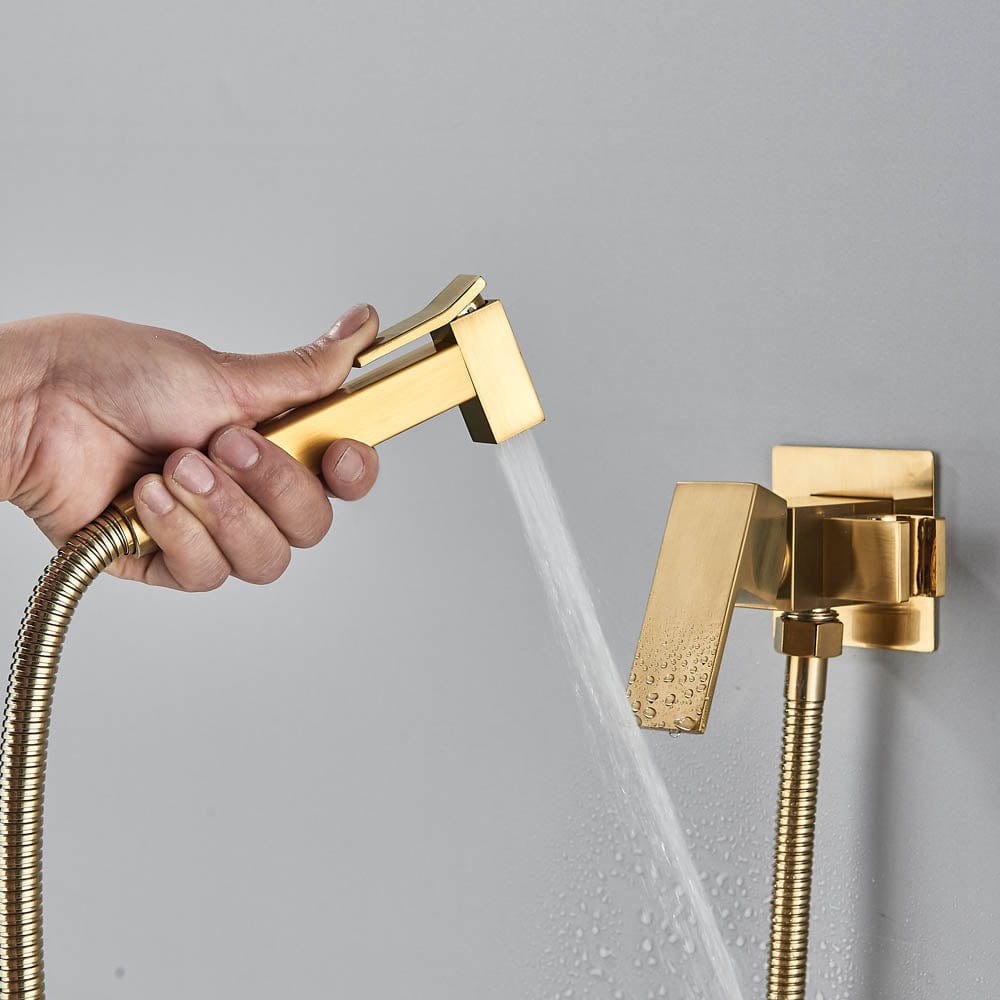Robinet tip dus intim pentru bideu sau wc cu doua intrari, auriu mat, cod 1451