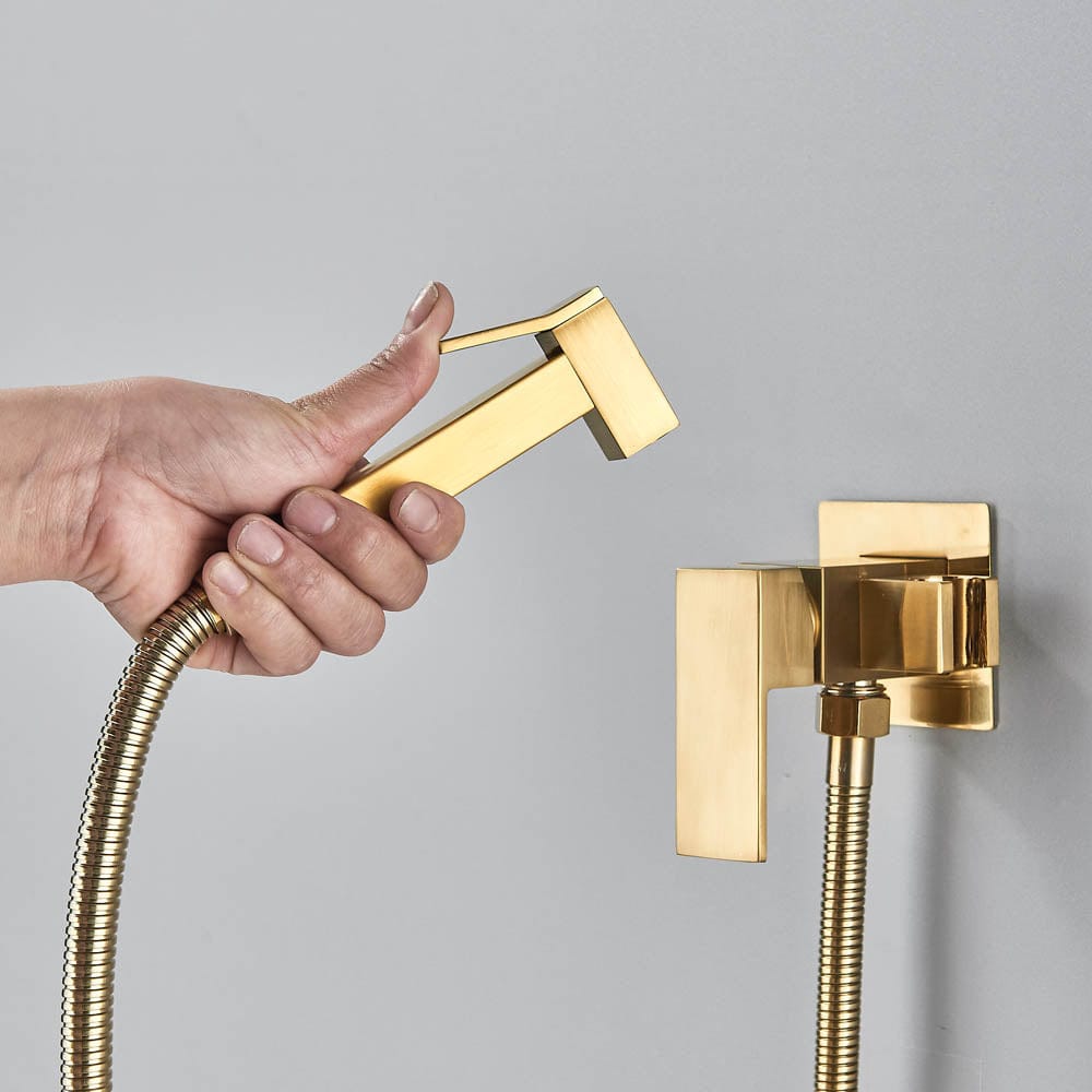 Robinet tip dus intim pentru bideu sau wc cu doua intrari, auriu mat, cod 1451