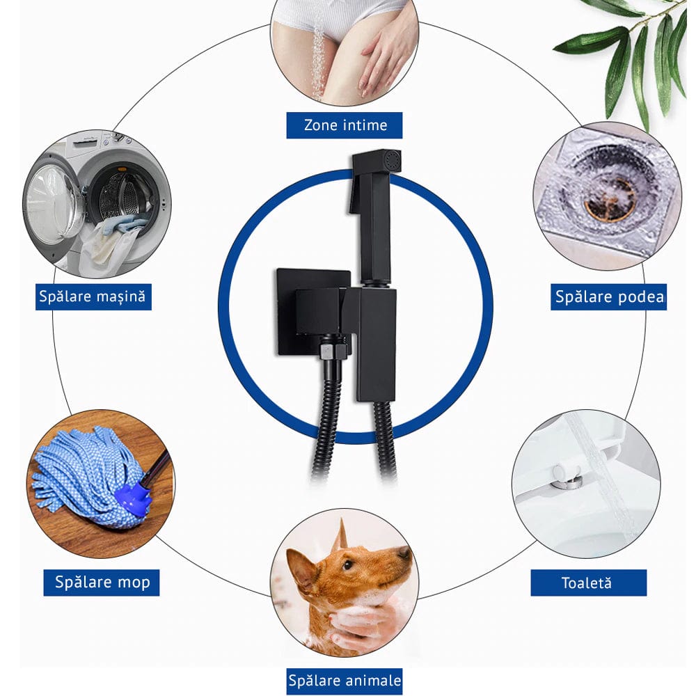 Robinet tip dus intim pentru bideu sau wc cu doua intrari, negru mat, cod 1265