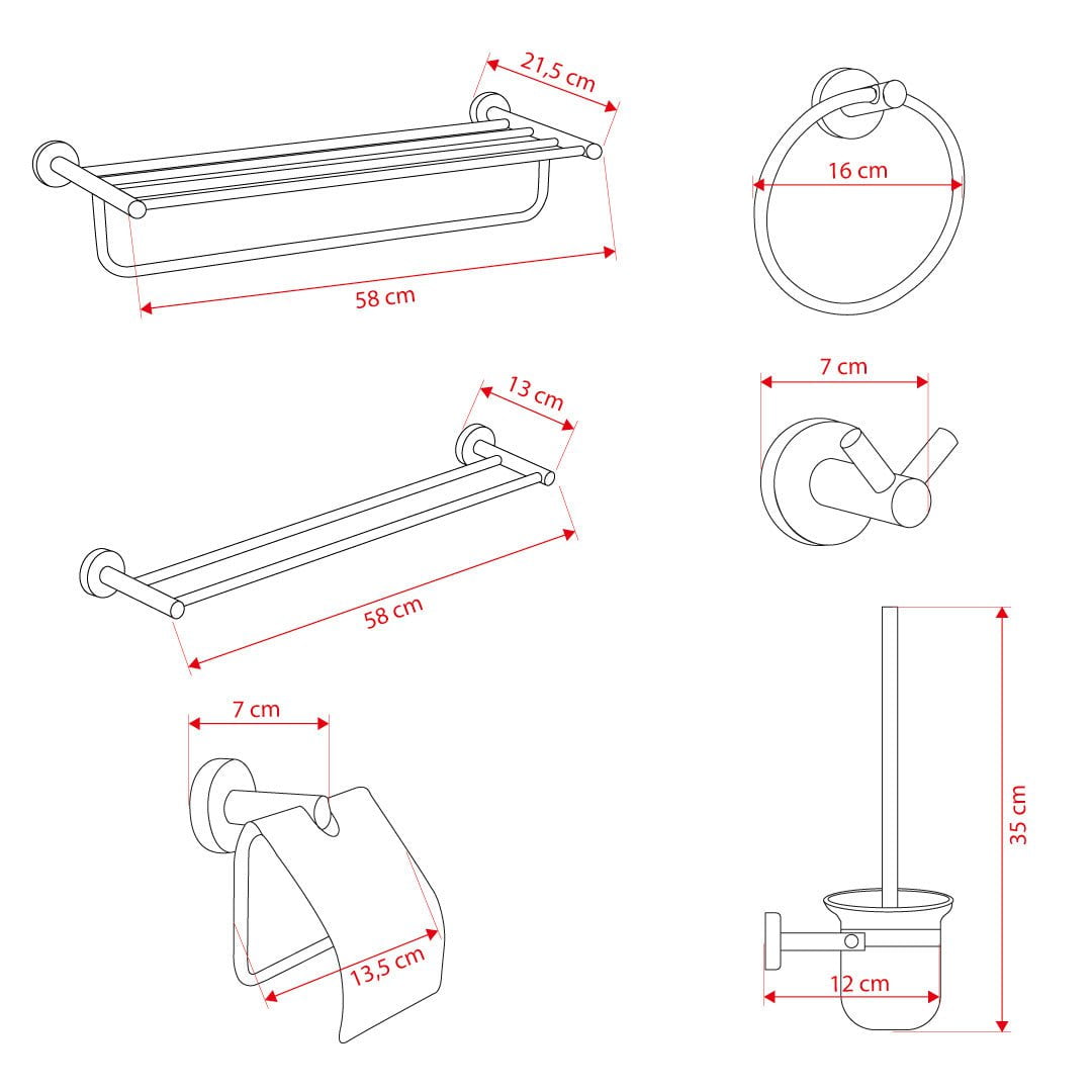 Set accesorii baie, auriu periat, 6 piese, cod 1192
