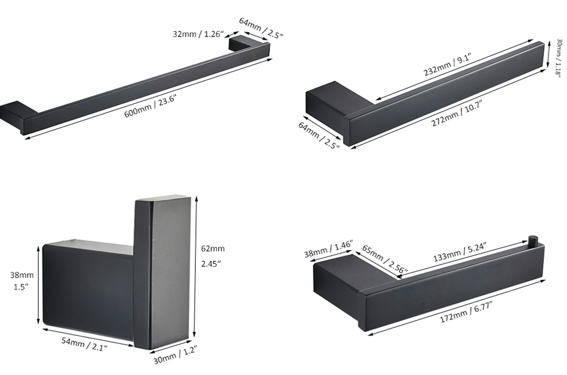 Set accesorii baie, negru mat, 4 piese, cod 1225