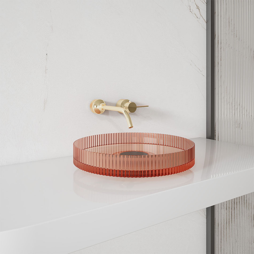 Set baie, cada de 170 cm freestanding cu lavoar pe blat, din rasina, cu riflaje, maro transparent, MonBlari