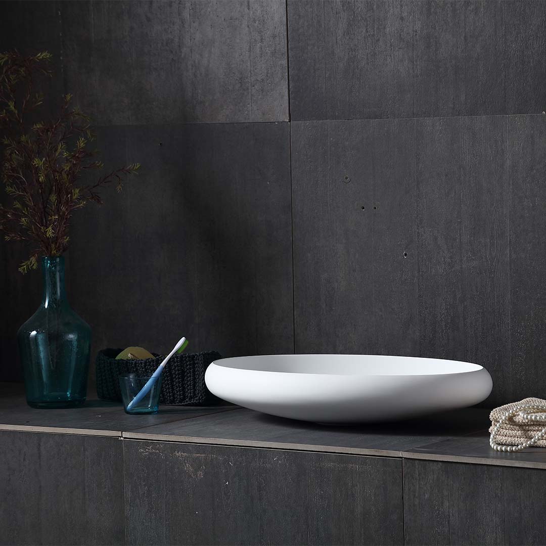 Set baie, cada freestanding din acril si lavoar pe blat din compozit, alb mat, MonBlari