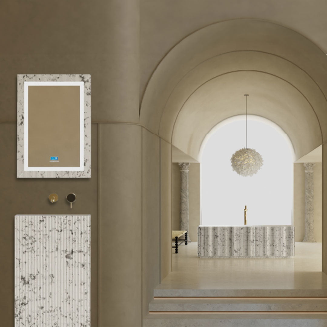 Set baie, cada si lavoar freestanding cu oglinda, din compozit, alb/gri mat, MonBlari