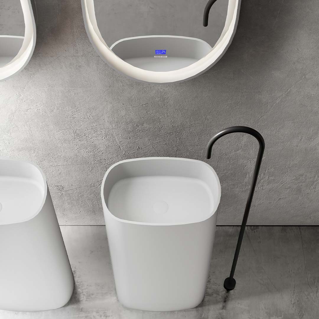 Set baie, cada suspendata 180 cm si lavoar freestanding, din compozit, alb mat, MonBlari