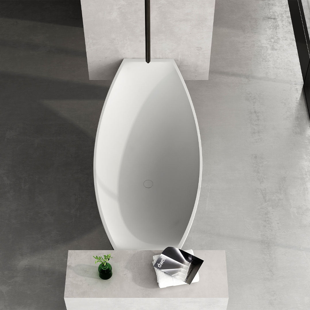 Set baie, cada suspendata 180 cm si lavoar freestanding, din compozit, alb mat, MonBlari