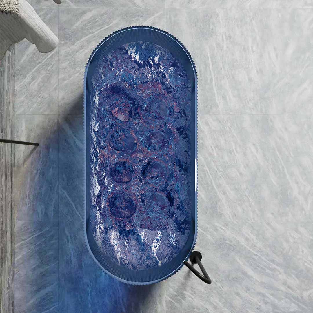 Set baie transparent, cada cu functie jacuzzi si lavoar freestanding, din rasina, albastru, MonBlari