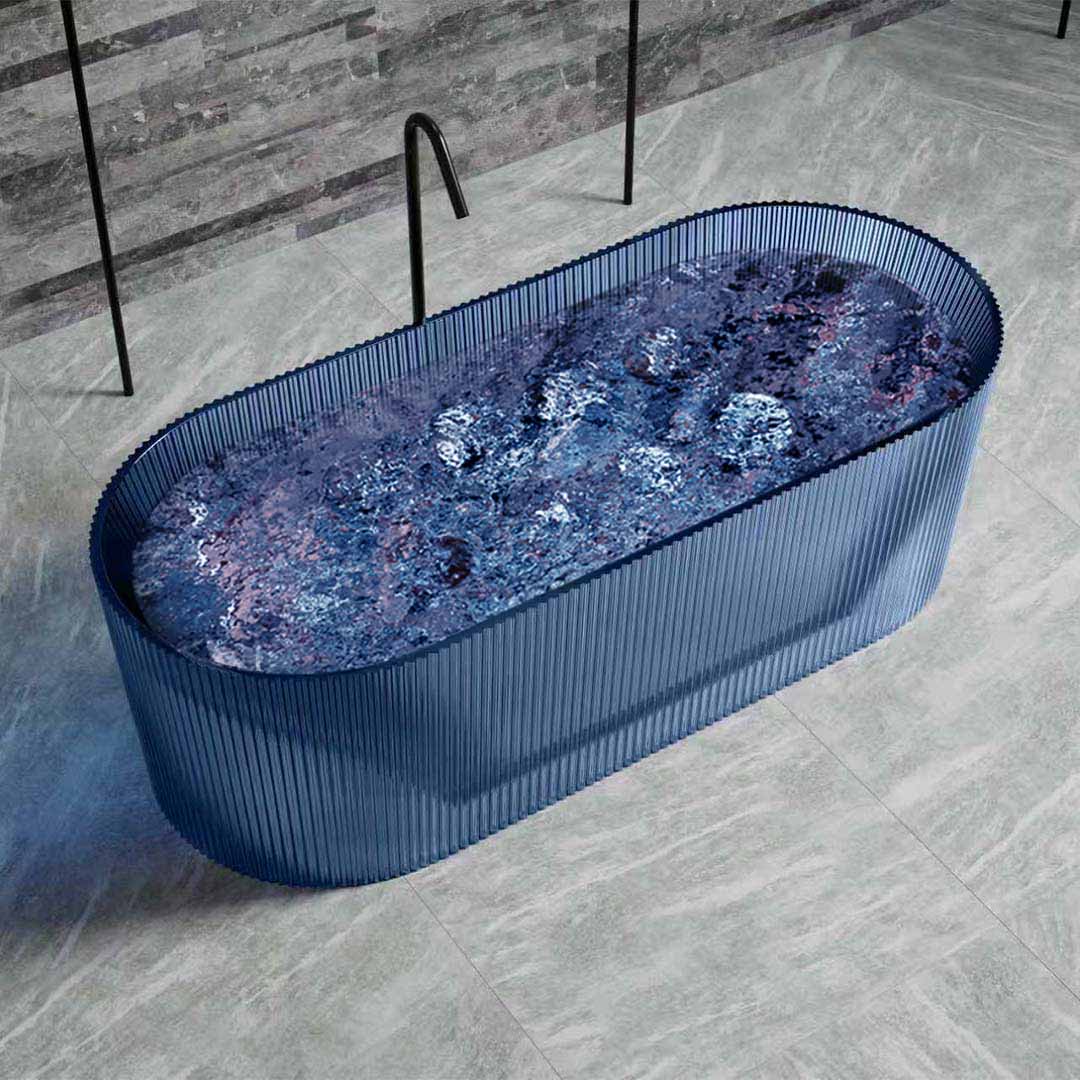 Set baie transparent, cada cu functie jacuzzi si lavoar freestanding, din rasina, albastru, MonBlari