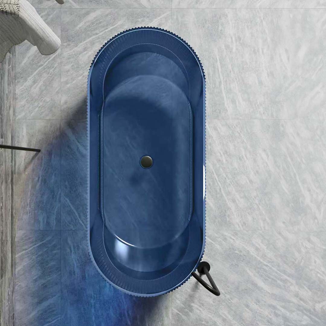 Set baie transparent, cada si lavoar freestanding, din rasina, albastru, MonBlari