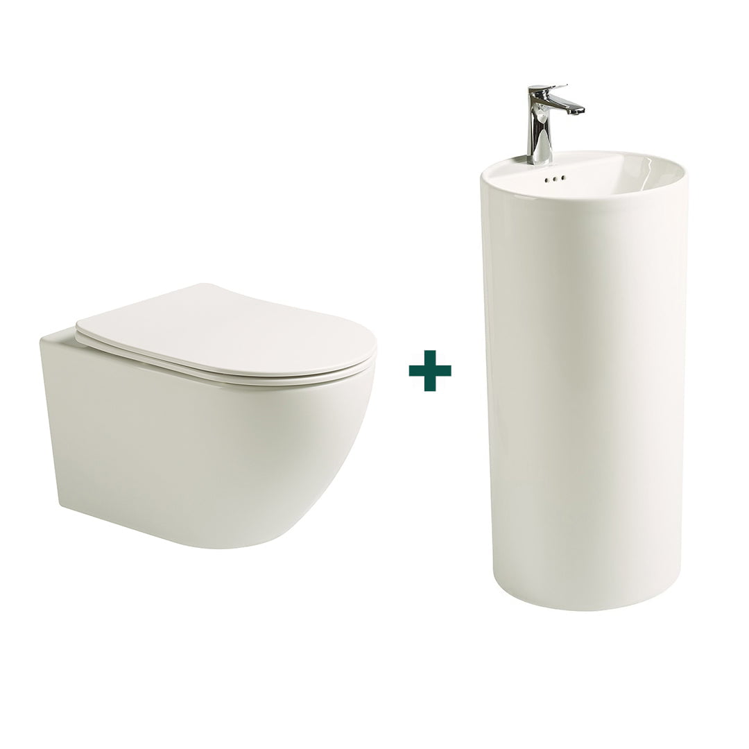 Set baie vas WC + lavoar freestanding, din ceramica sanitara, alb lucios, Elysium