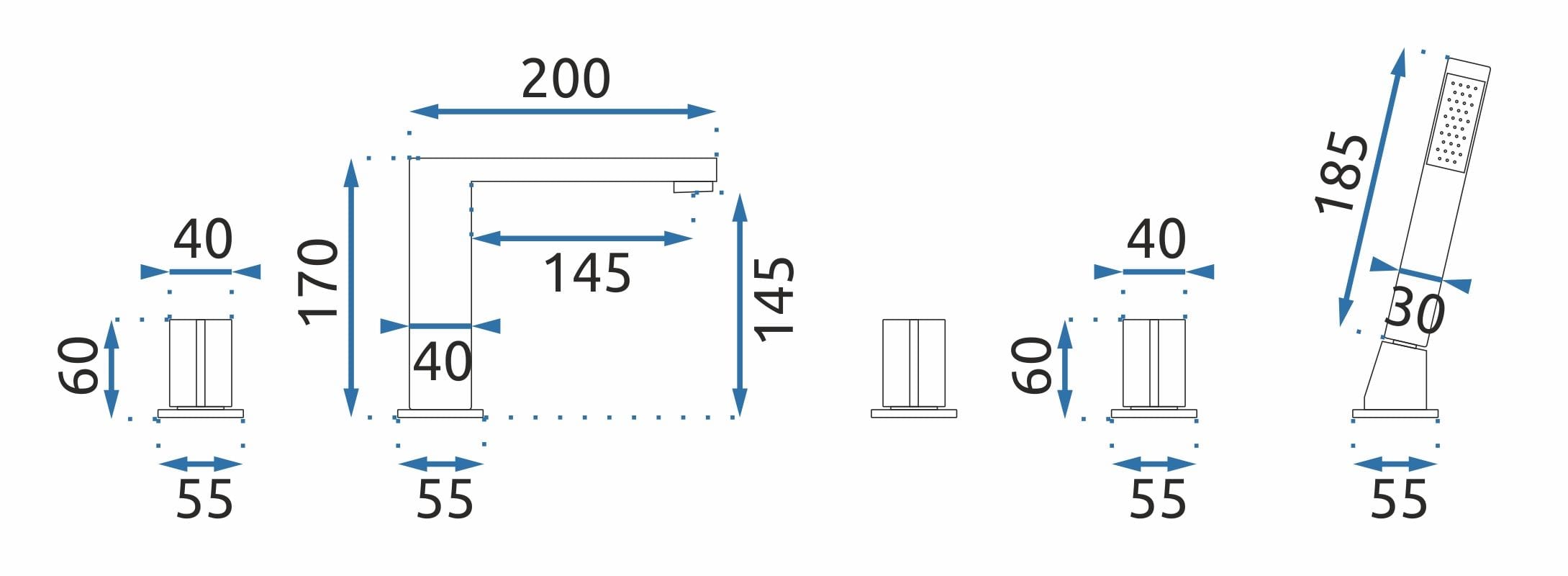 Set baterie cadă Rea Icon negru mat