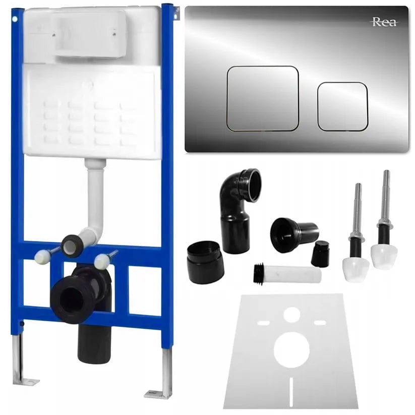 Set cadru încastrat pentru vas WC, buton tip F, argintiu