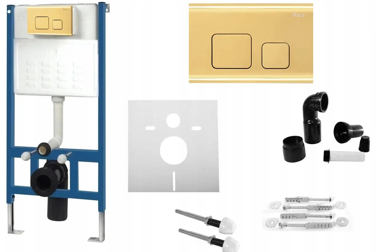 Set cadru încastrat pentru vas WC, buton tip F, auriu