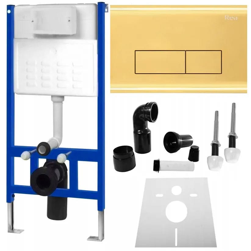 Set cadru încastrat pentru vas WC, buton tip H, auriu