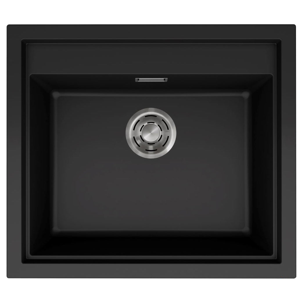 Set chiuveta bucatarie compozit ceramic Invisible Sintesi 105 Neagra cu accesorii montaj, 570x500x217mm