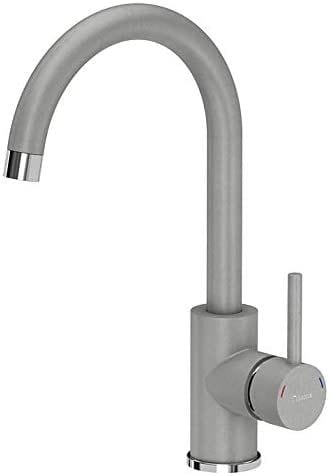 Set chiuvetă bucătărie granit Nils gri, baterie, dozator detergent, sifon și scurgere, 310x620x160 mm