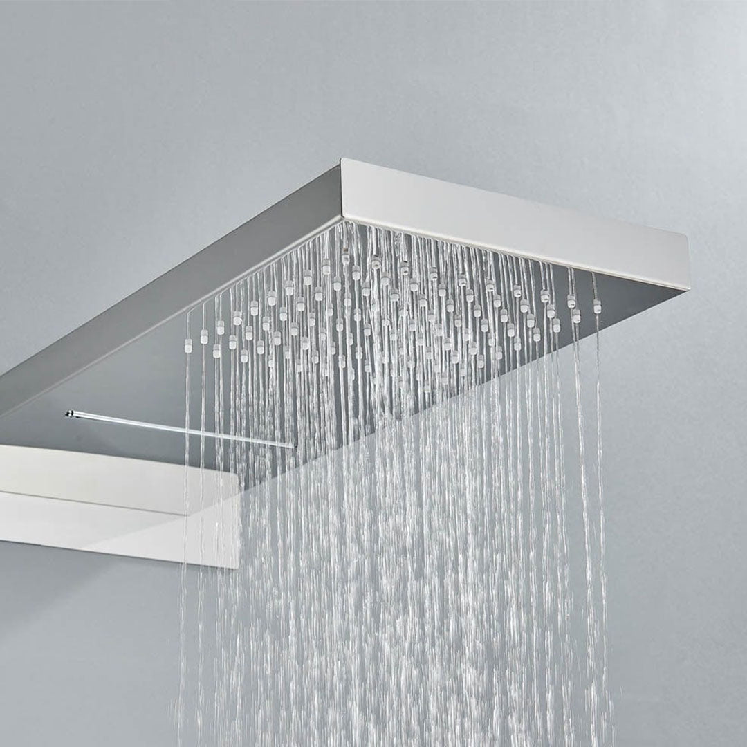 Set de duș cu pară tip cascadă, cu termostat, argintiu lucios, 3 funcții de curgere a apei, cod 1240