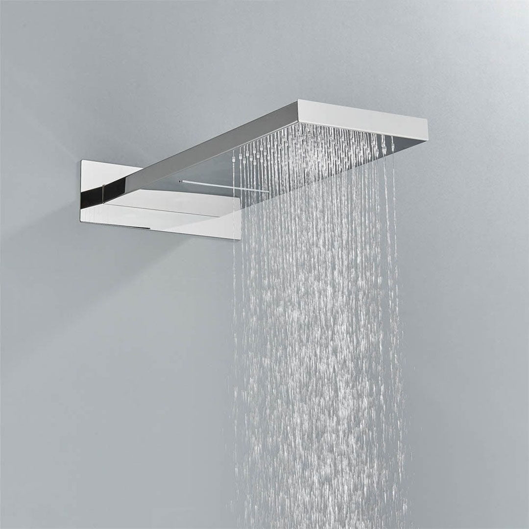 Set de duș cu pară tip cascadă, cu termostat, argintiu lucios, 3 funcții de curgere a apei, cod 1240