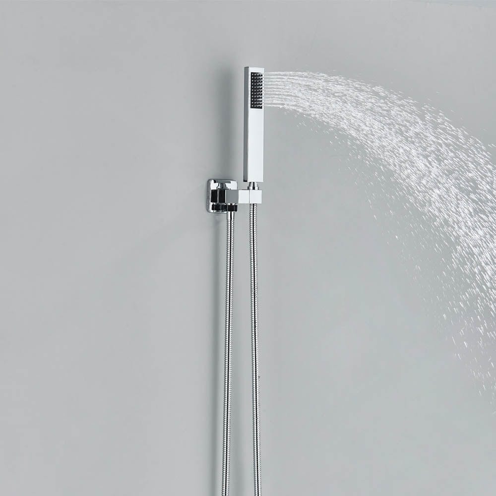 Set de duș cu pară tip cascadă, cu termostat, argintiu lucios, 3 funcții de curgere a apei, cod 1240