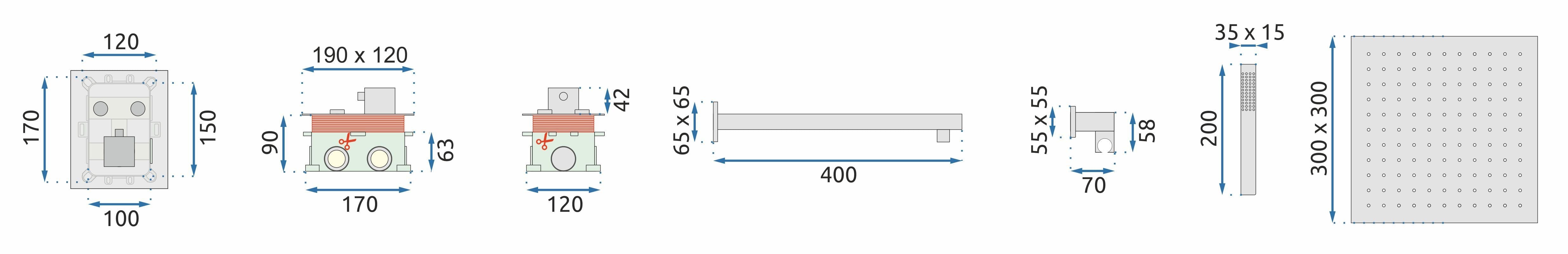 Set de duș încastrat Rea Fenix Davis crom cu termostat și 2 funcții de curgere