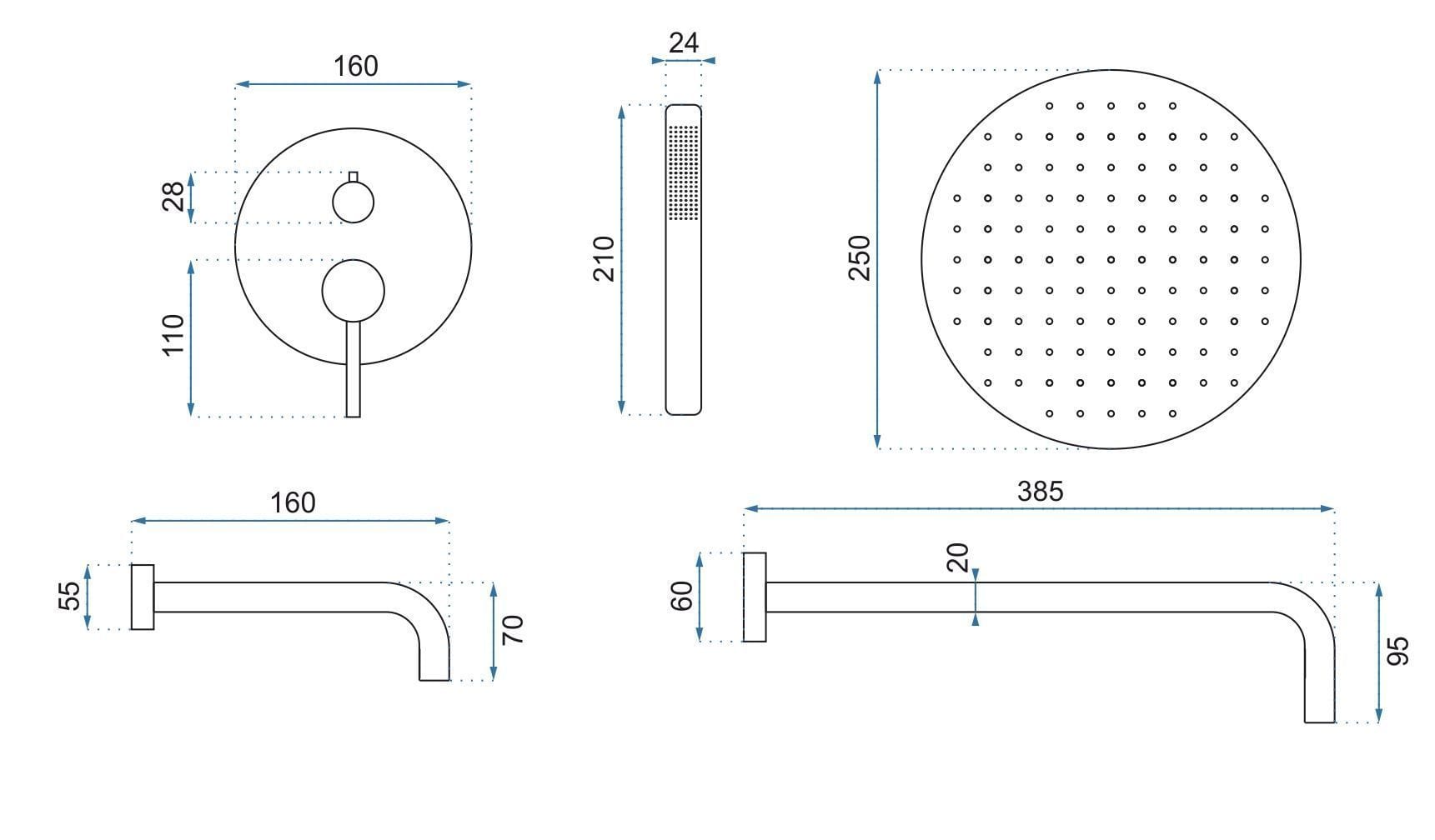 Set de duș încastrat Rea Lungo alb cu 3 funcții de curgere