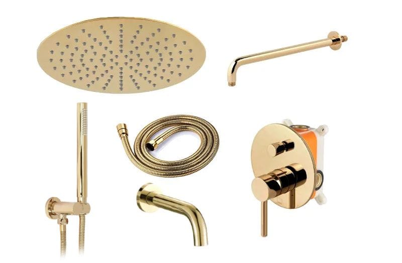 Set de duș încastrat Rea Lungo auriu lucios cu 3 funcții de curgere