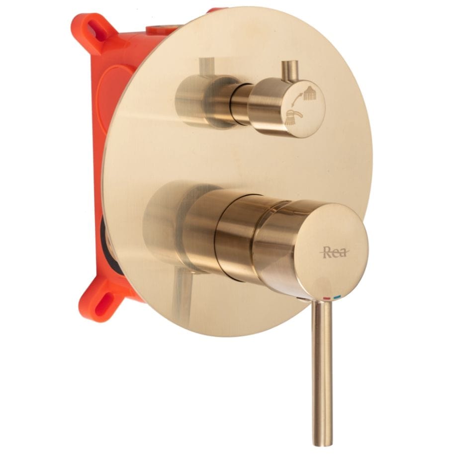 Set de duș încastrat Rea Lungo auriu mat cu 3 funcții de curgere