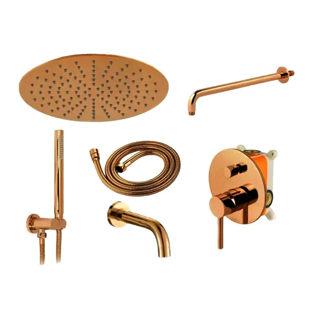 Set de duș încastrat Rea Lungo cu 3 funcții de curgere, cupru lucios