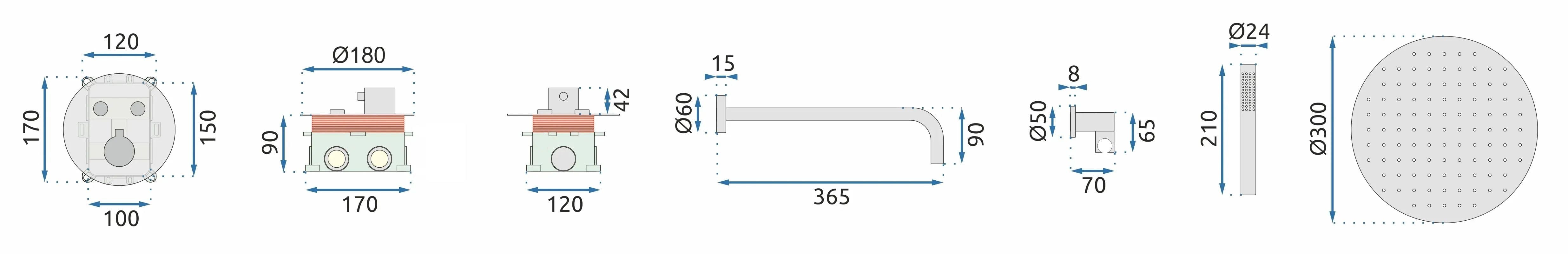 Set de duș încastrat Rea Lungo Miler + box, alb mat