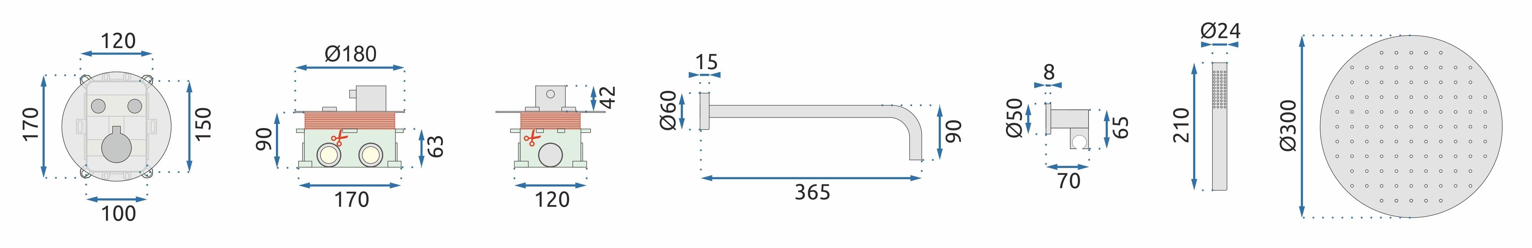 Set de duș încastrat Rea Lungo Miler negru mat cu termostat si 2 funcții de curgere