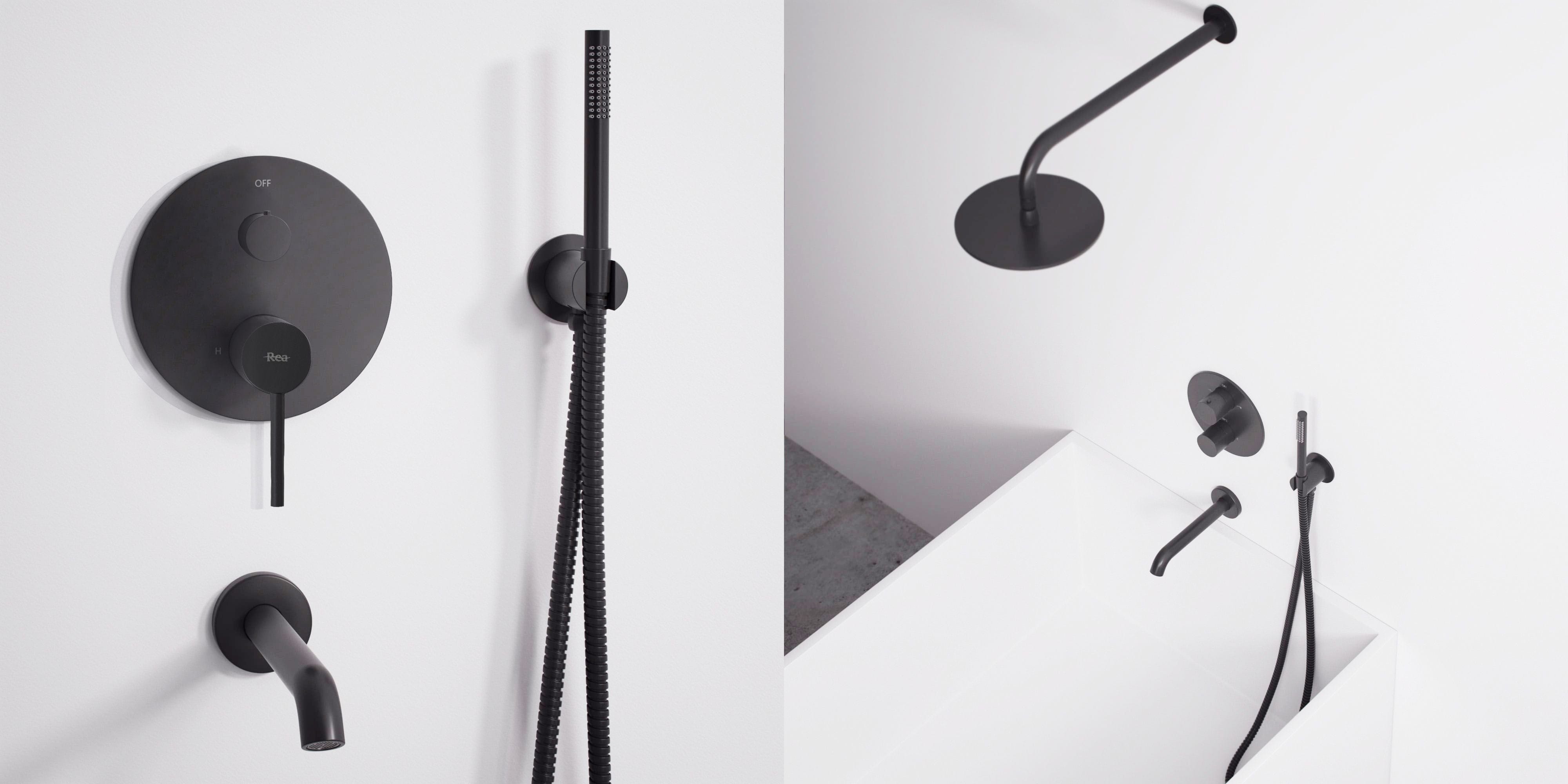 Set de duș încastrat Rea Lungo negru mat cu 3 funcții de curgere