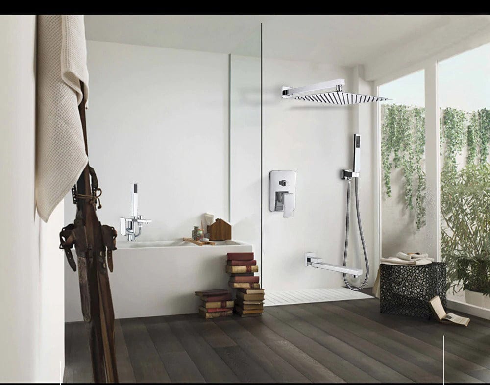 Set de dus cu para patrata 30 cm latura, 3 functii de curgere a apei, argintiu cromat, cod 157