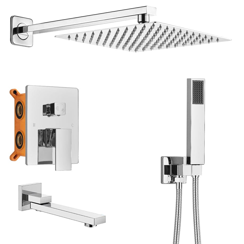 Set de dus cu para patrata 30 cm latura, 3 functii de curgere a apei, argintiu cromat, cod 157