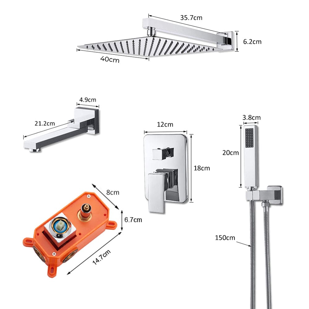 Set de dus cu para patrata 40 cm, 3 functii de curgere a apei, cod 1159