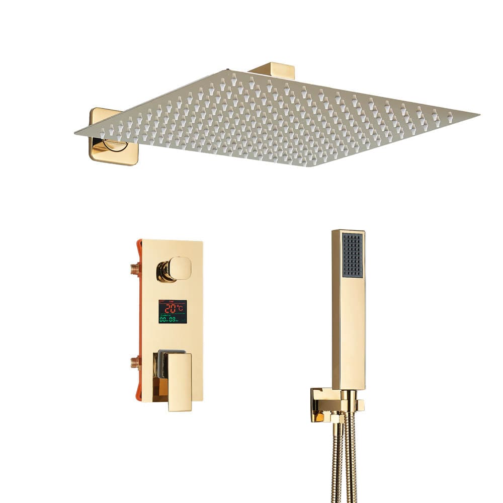 Set de dus cu para patrata de 30 cm, afisaj digital cu LED, auriu, cod 1455