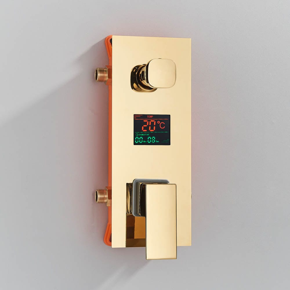 Set de dus cu para patrata de 30 cm, afisaj digital cu LED, auriu, cod 1455