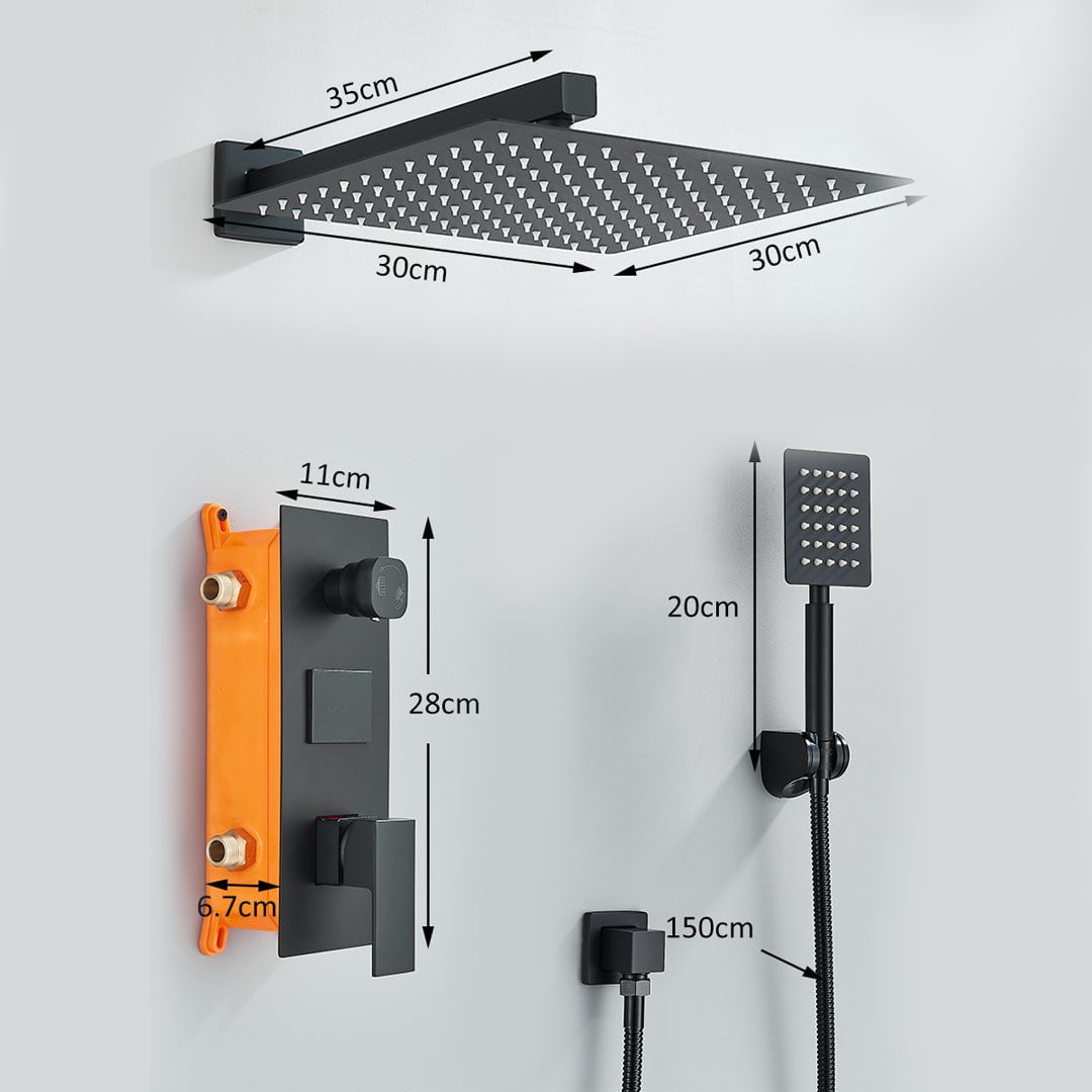 Set de dus cu para patrata de 30 cm, afisaj digital cu LED, negru mat, cod 1457